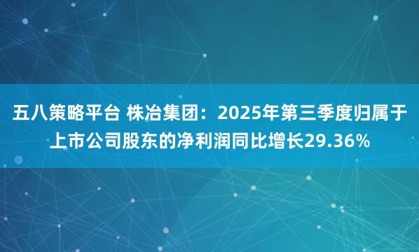 五八策略平台 株冶集团：2025年第三季度归属于上市公司股东的净利润同比增长29.36%